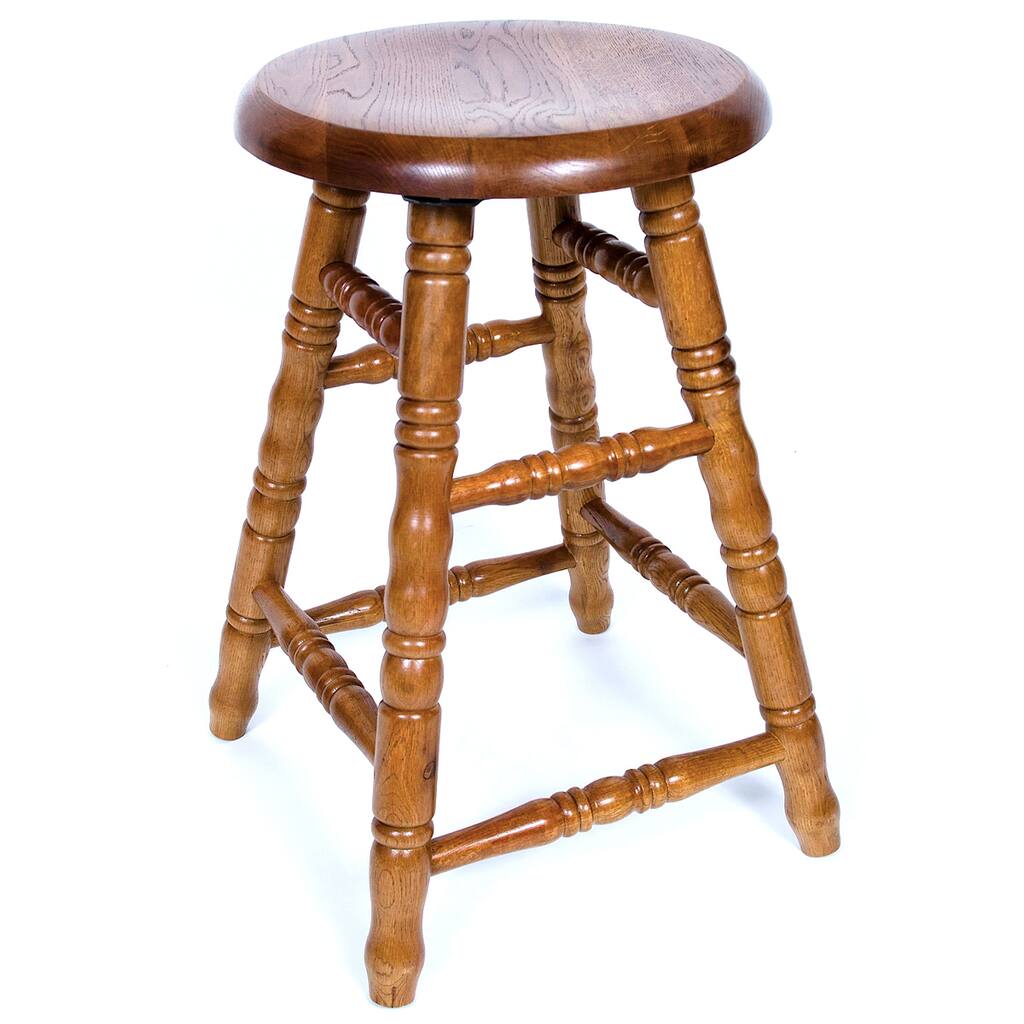 Solid Medium Oak 24-inch Backless Saddle Swivel Barstool - N/A