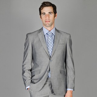 Men's Slim Fit Grey Sharkskin Wool and Silk Blend Suit - Overstock ...