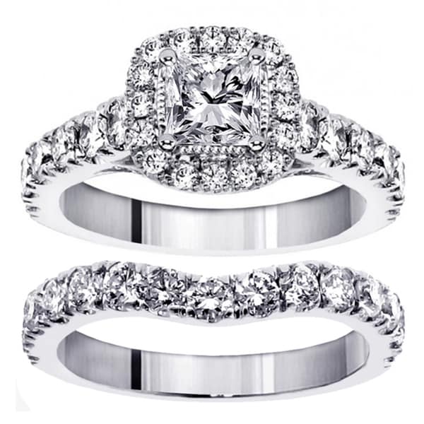 14k/ 18k White Gold 3ct TDW Princess Diamond Bridal Ring Set (G-H, SI1 ...