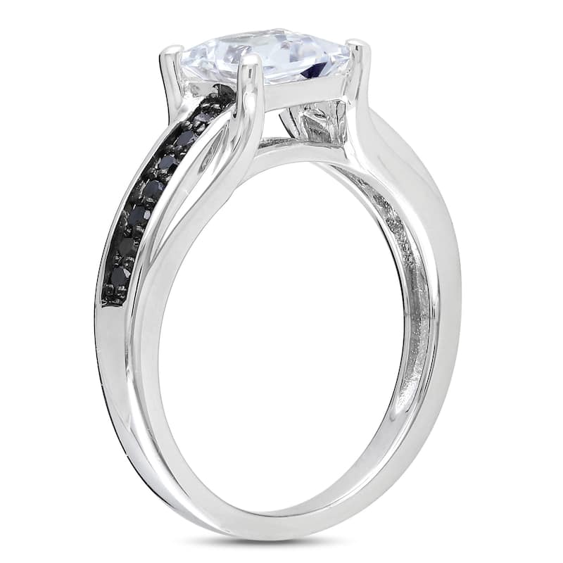 Miadora Sterling Silver Square-cut Created White Sapphire and 1/6ct TDW Black Diamond Engagement RinG