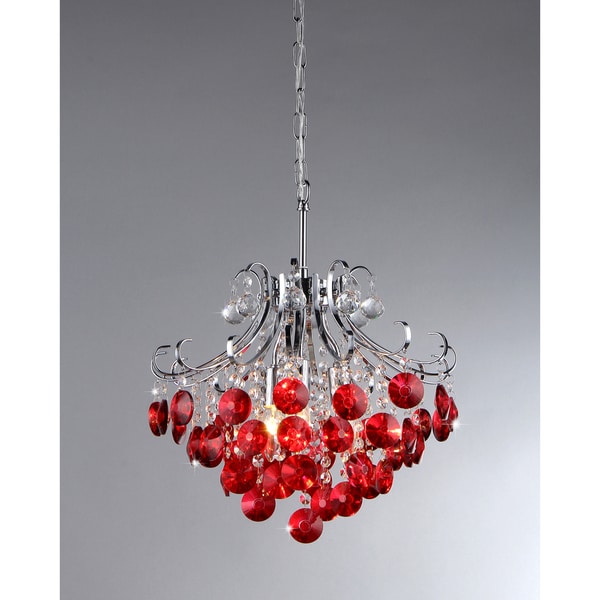 Shop 'Athena' Red Crystal And Chrome 3-light Chandelier - Free Shipping ...