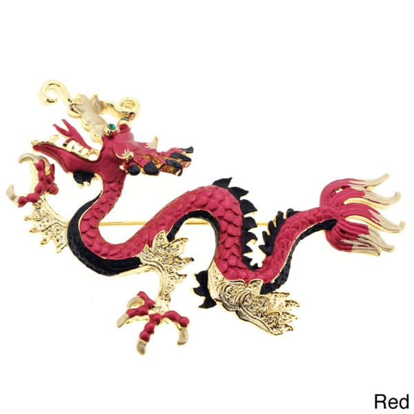 Goldtone Clear Crystal Chinese Dragon Brooch - 15293721 - Overstock.com ...