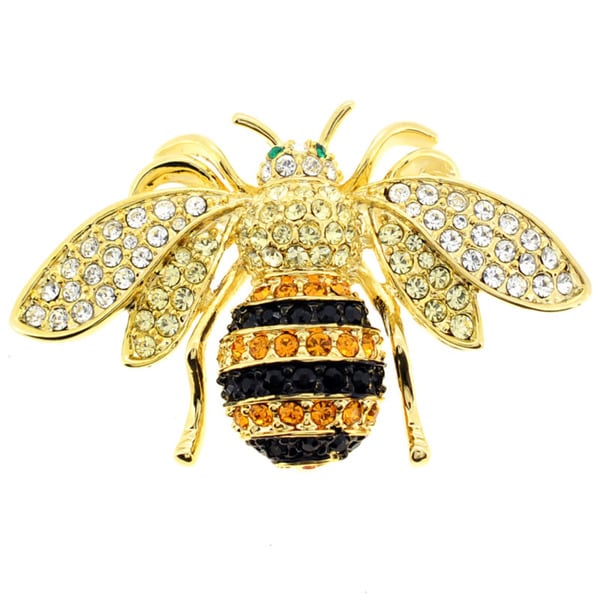 Shop Goldtone Black, Orange and White Crystal Bee Brooch - On Sale ...