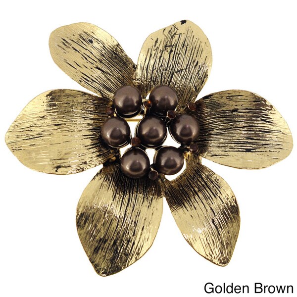 Goldtone or Black plated Faux Pearl Flower Brooch   15293749