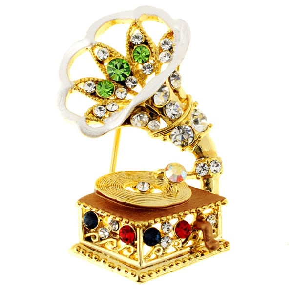 Gramophone Crystal Pin Brooch Brooches & Pins