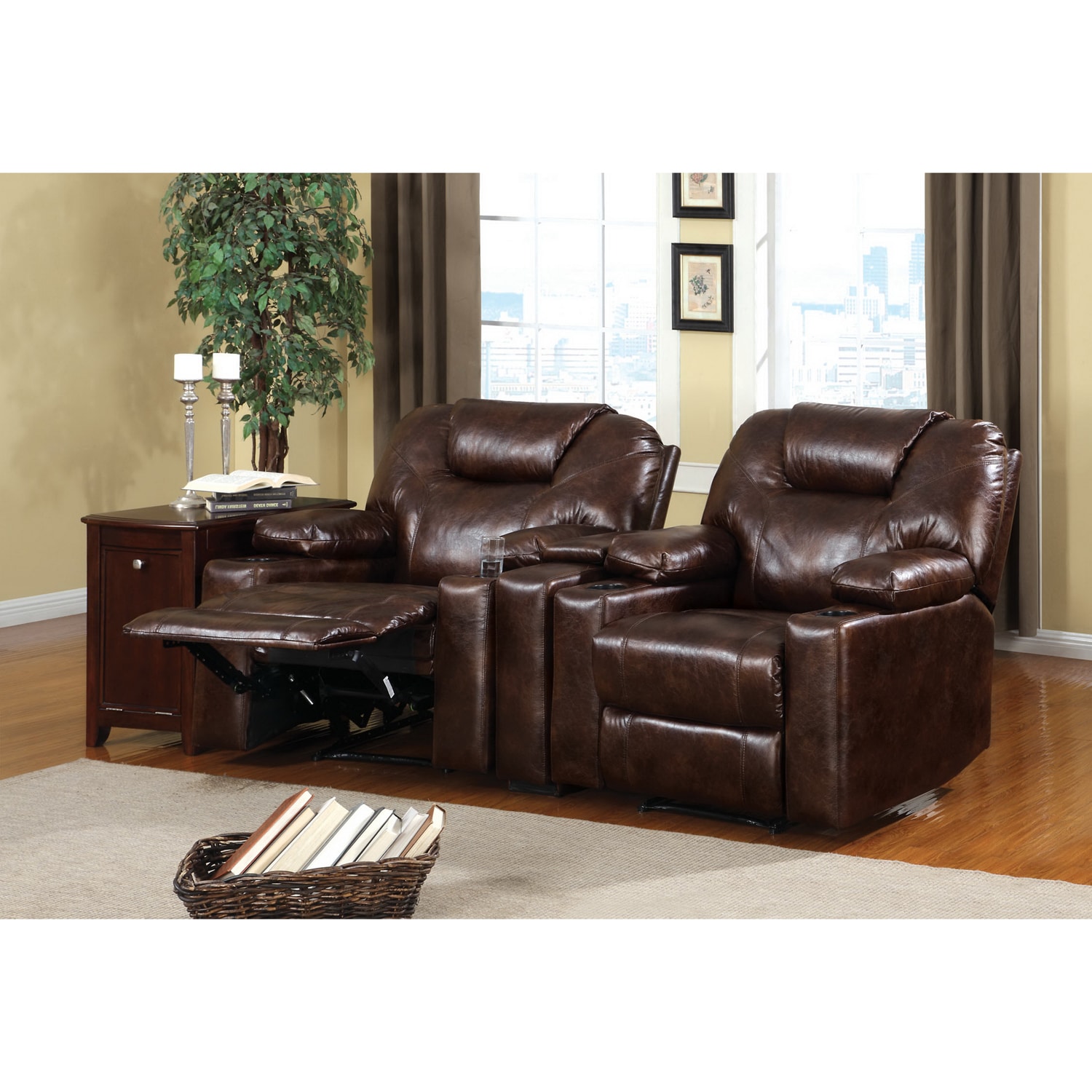 Furniture Of America Contemporary Poise Dark Brown Home Theatre Duo Recliner