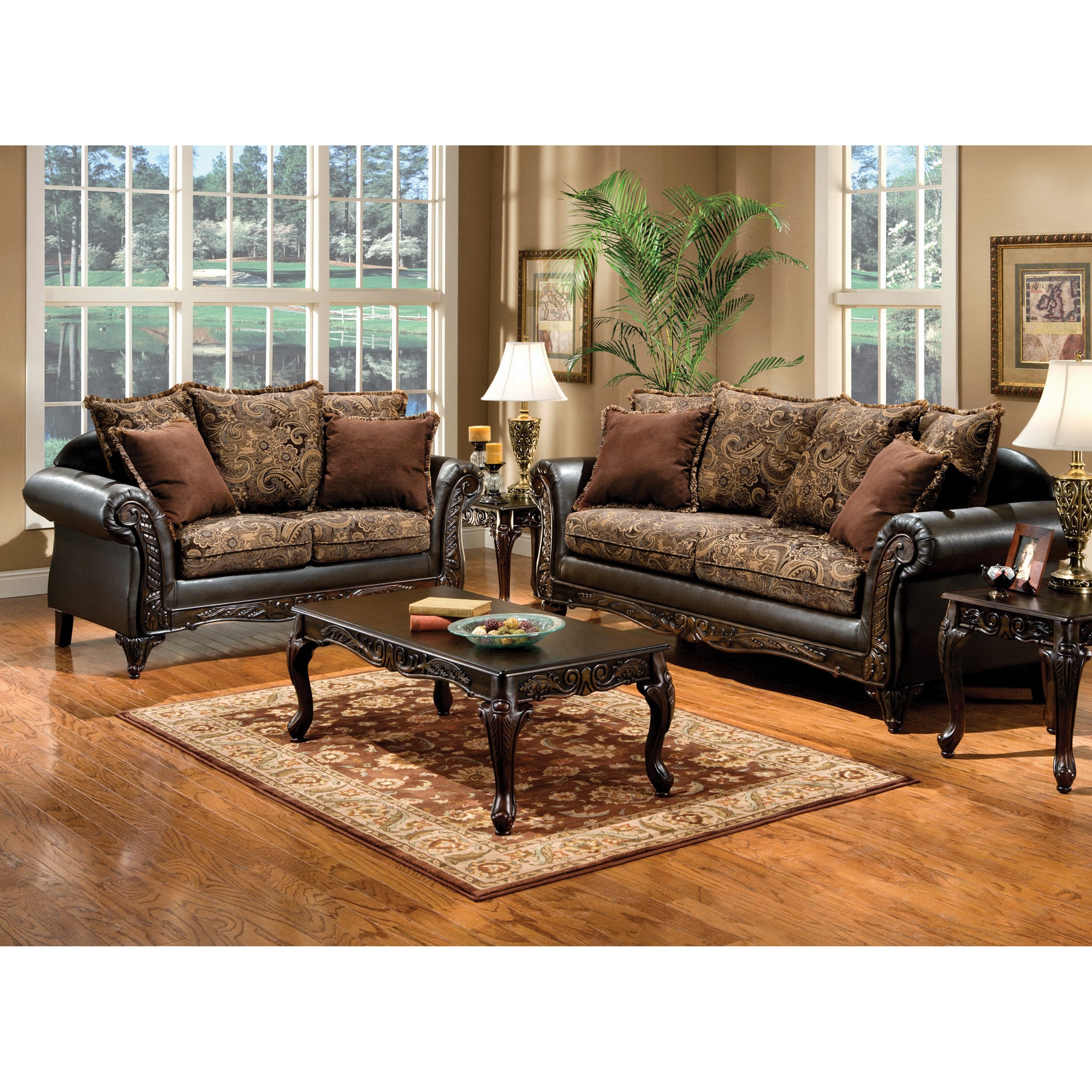 Furniture Of America Ruthy Traditional Dark Brown Floral Sofa/ Loveseat Set