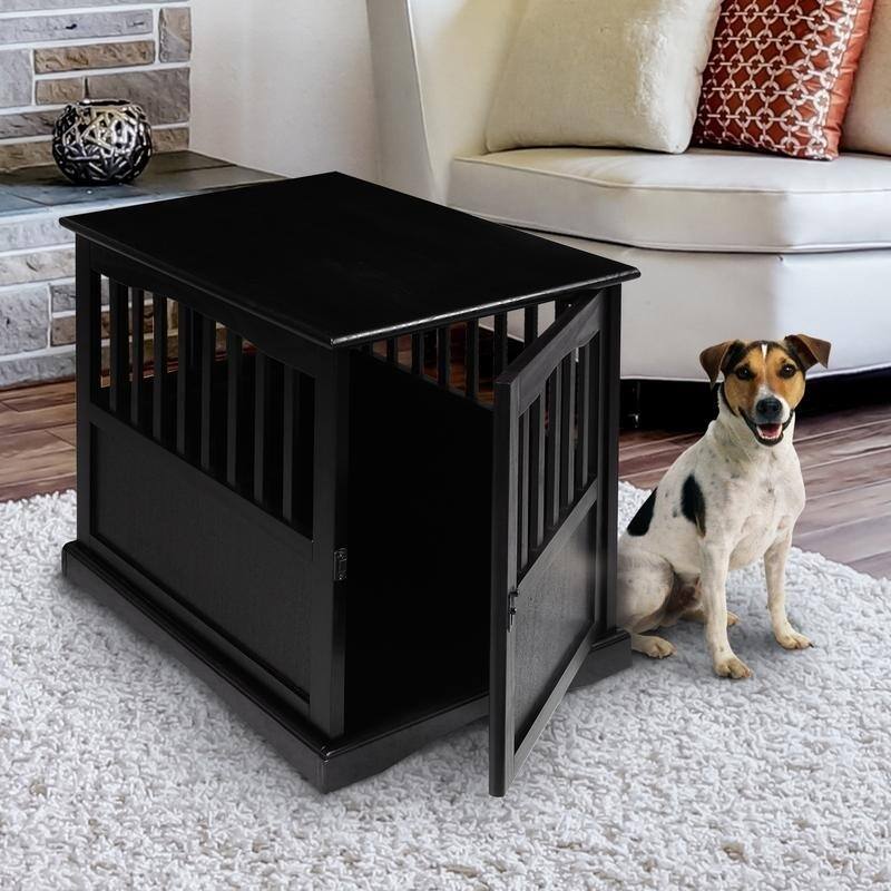 Wooden Pet Crate End Table with Lockable Door - 20"W x 27.5"D x 24"H - Black
