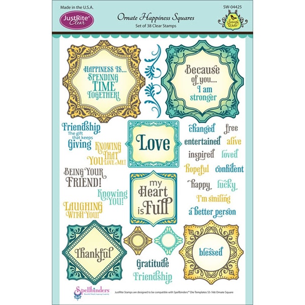 JustRite Stampers 6x8in Clear Stamp Set Ornate Happiness Squares 38pc Just Rite Clear & Cling Stamps