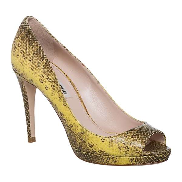 Miu Miu Women's Reptile embossed Leather Peep toe Pumps Miu Miu Designer Women's Shoes