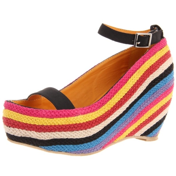 Fahrenheit Women's 'Fig 02' Slingback Rainbow Wedge Sandals Fahrenheit Wedges