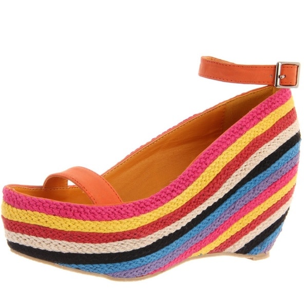 Shop Fahrenheit Women's 'Fig-02' Orange Slingback Rainbow-Wedge Sandals ...