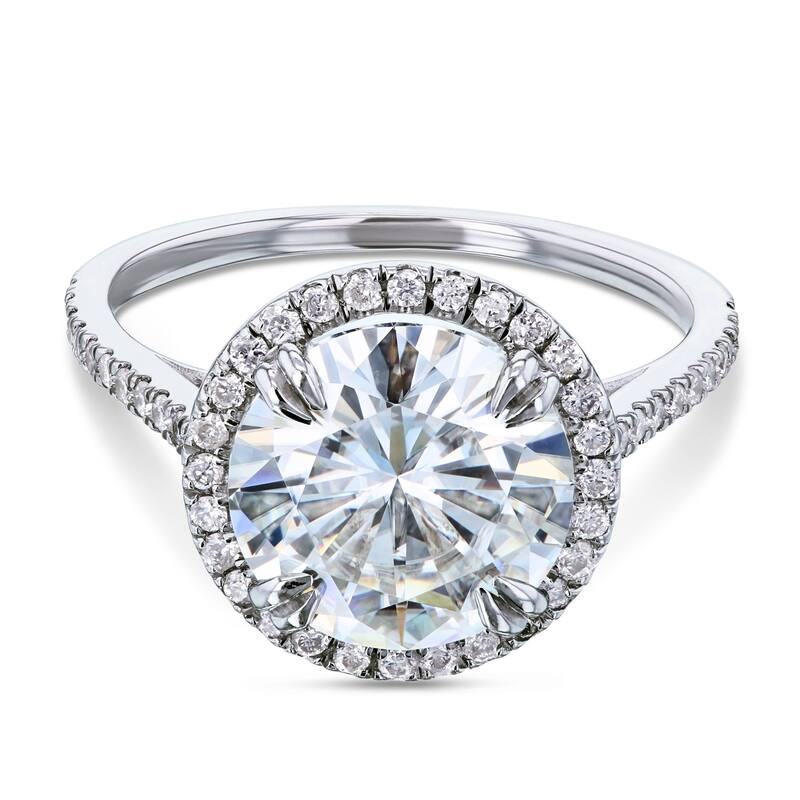 Annello by Kobelli 14k White Gold 3 1/3ct TGW Round-cut Moissanite and Diamond Halo Engagement Ring