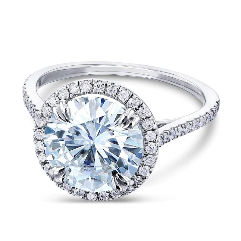 Annello by Kobelli 14k White Gold 3 1/3ct TGW Round-cut Moissanite and Diamond Halo Engagement Ring
