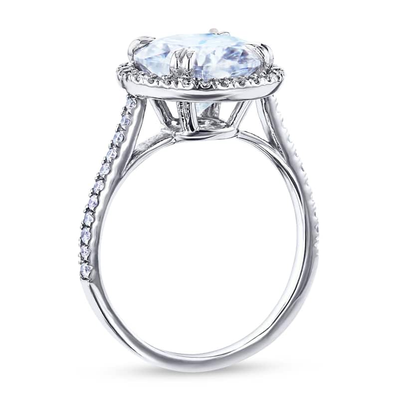 Annello by Kobelli 14k White Gold 3 1/3ct TGW Round-cut Moissanite and Diamond Halo Engagement Ring