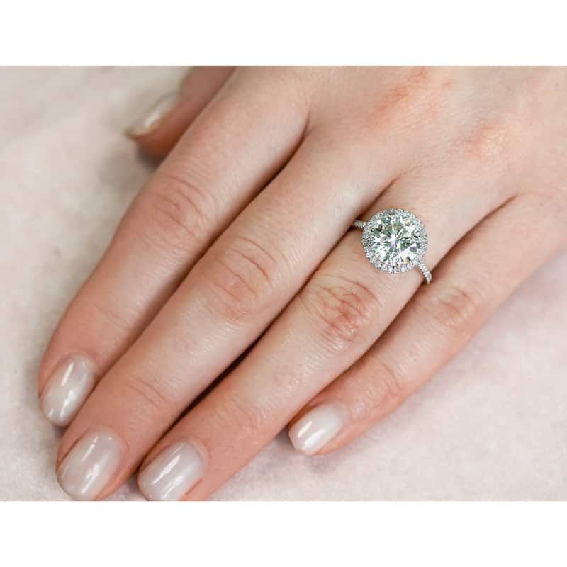 Annello by Kobelli 14k White Gold 3 1/3ct TGW Round-cut Moissanite and Diamond Halo Engagement Ring