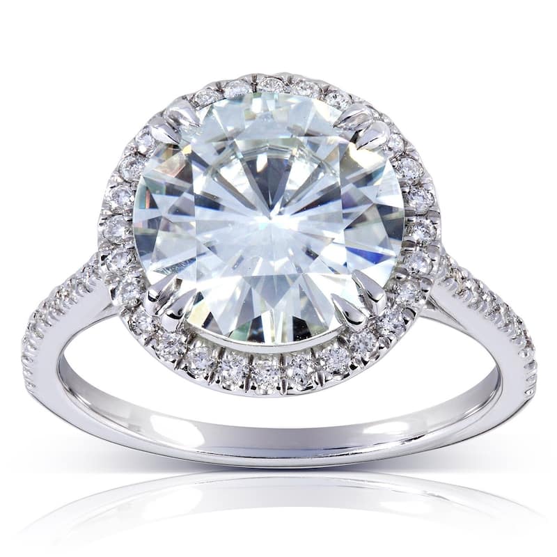 Annello by Kobelli 14k White Gold 3 1/3ct TGW Round-cut Moissanite and Diamond Halo Engagement Ring