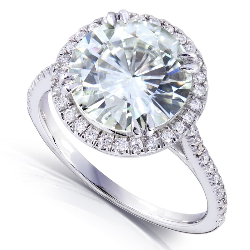 Annello by Kobelli 14k White Gold 3 1/3ct TGW Round-cut Moissanite and Diamond Halo Engagement Ring