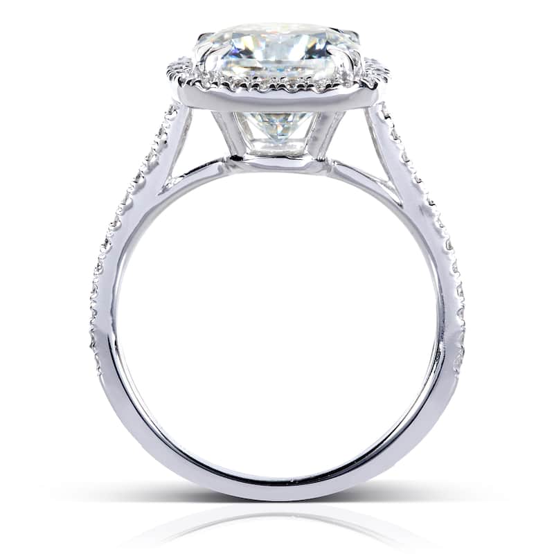 Annello by Kobelli 14k White Gold 3ct TGW Cushion Moissanite and Diamond Halo Engagement Ring