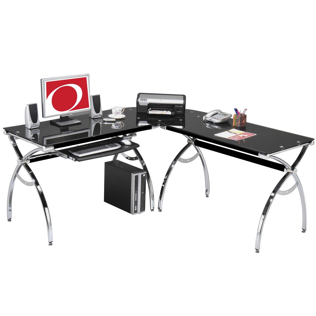 Shop Smoked Tempered Glass L Shaped Computer Desk Overstock