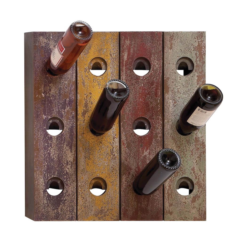 Aged Wood Multi-color Wall Mount 12-nottle Wine Rack