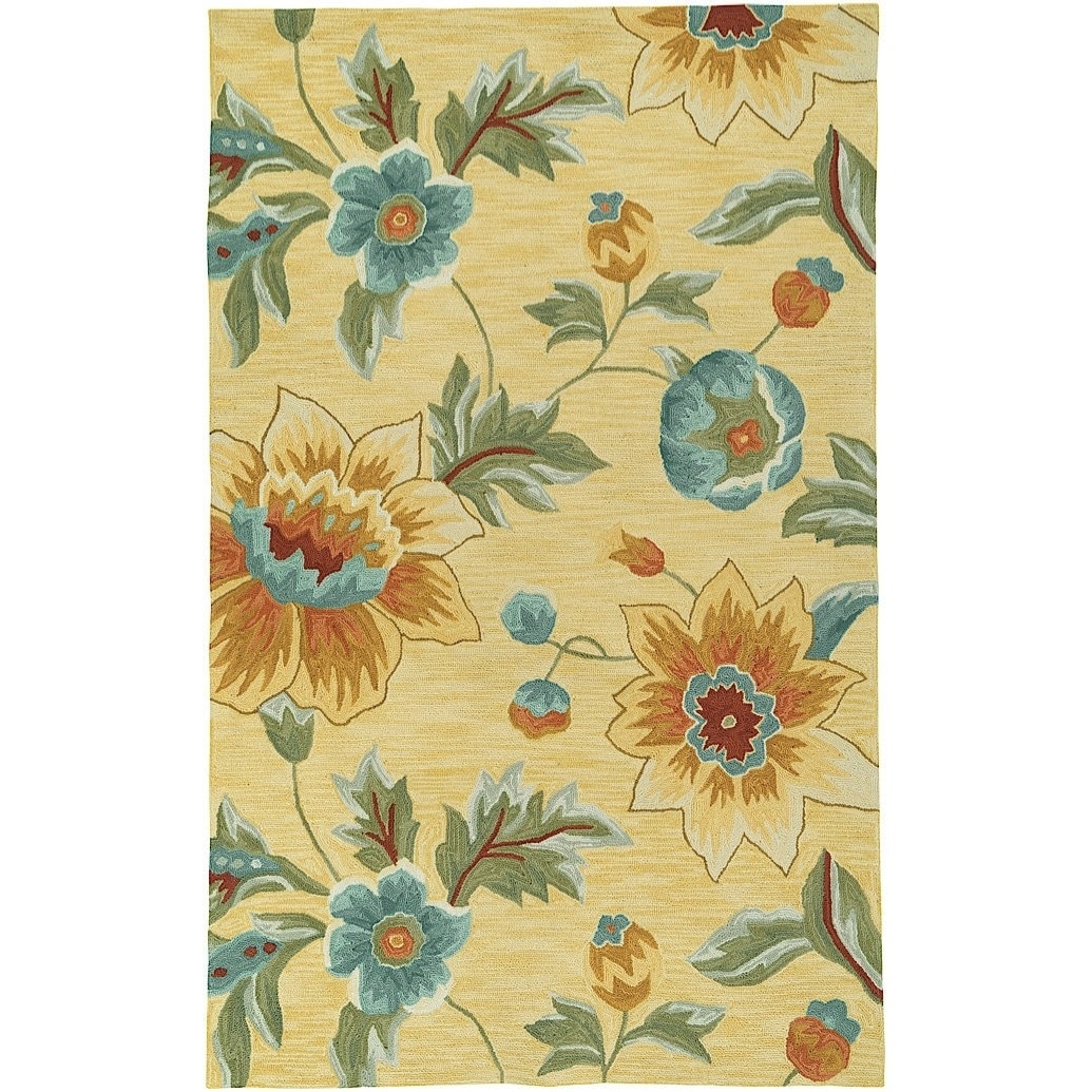 Hand hooked Yellow Floral Area Rug (8 X 10)