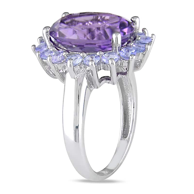 Miadora Sterling Silver Amethyst and Tanzanite Cocktail Ring