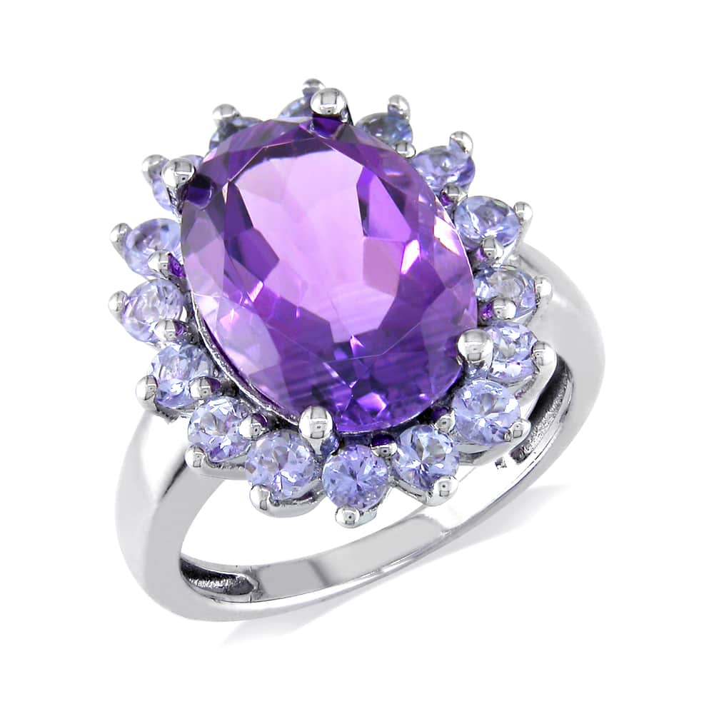 Miadora Sterling Silver Amethyst and Tanzanite Cocktail Ring