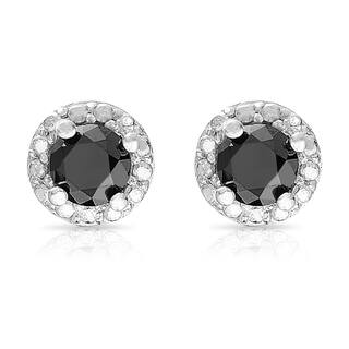 Black Diamond Earrings Online At Our Best Finesque Sterling Silver Black Diamond Halo Stud Earrings