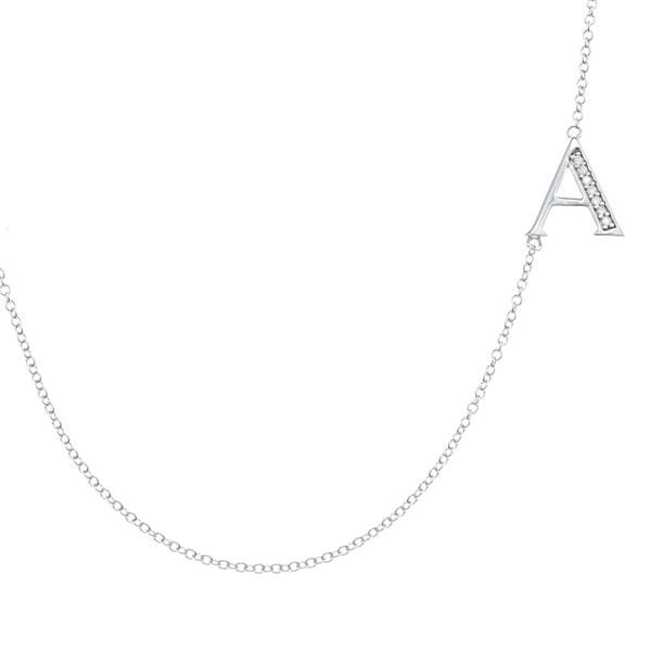 La Preciosa Sterling Silver Off-Center Sideways Initial CZ Necklace