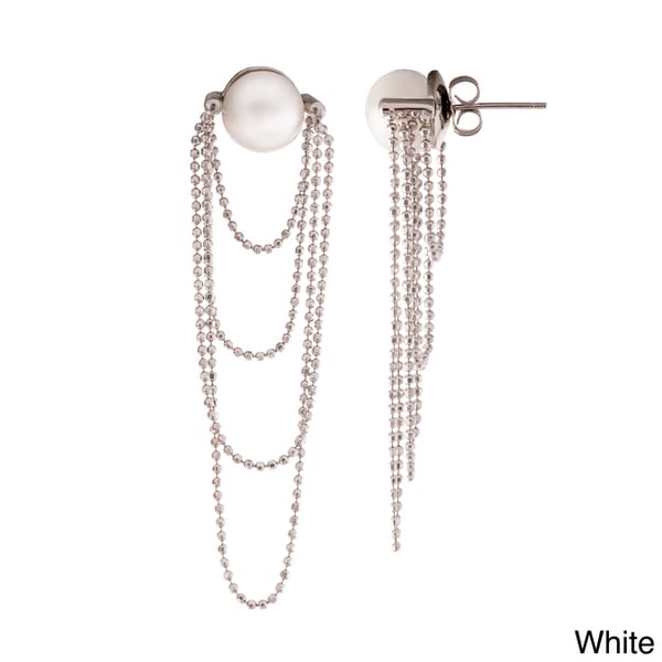 Pearlyta Sterling Silver Freshwater Pearl and Draped Bead Earrings (9-10 mm) - Black. Opens flyout.