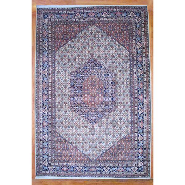 Indo Hand knotted Bidjar Ivory/ Navy Wool Rug (12'11 x 19'5) Oversized Rugs