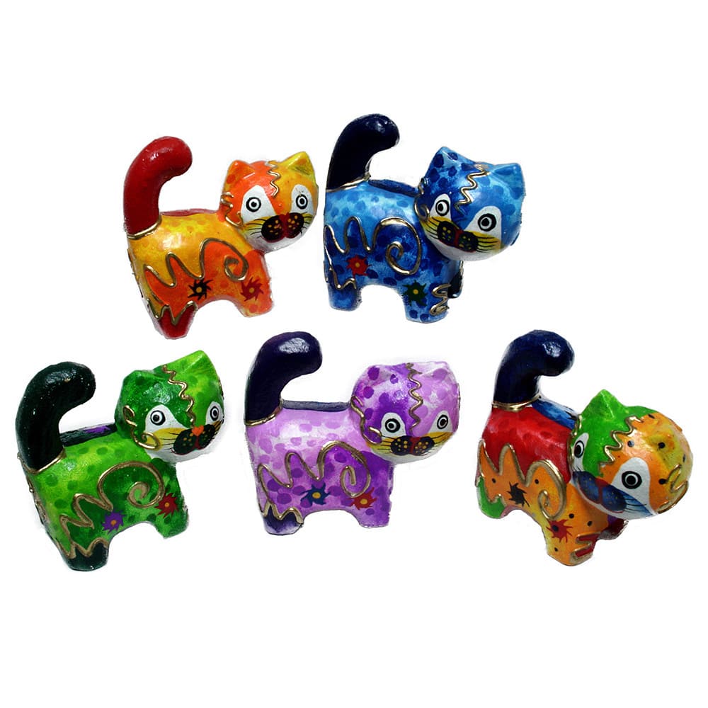 Handmade Multicolor 5-piece Cat Figurine Set (Indonesia)