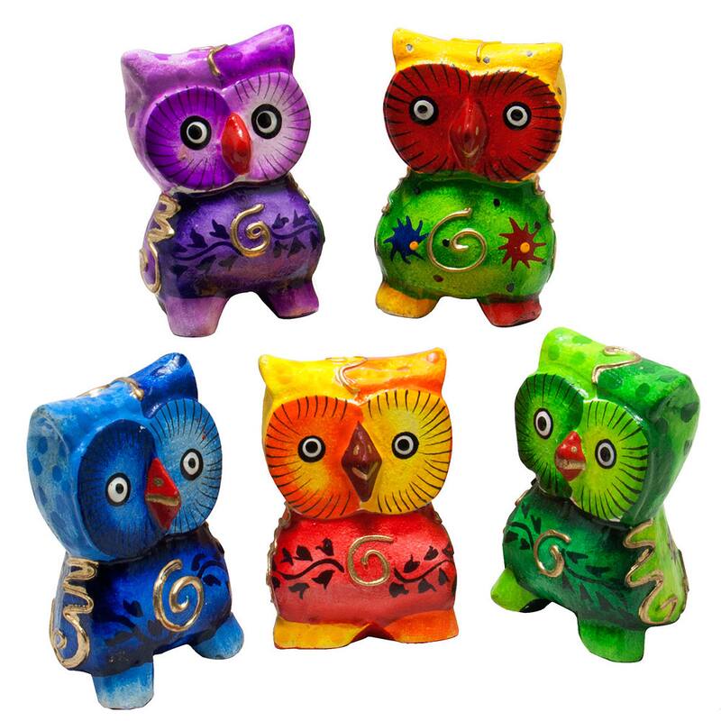 Handmade Multicolor 5-piece Owl Set (Indonesia) - Yellow