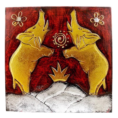 Handmade in Bali Wooden Elephant Pair 12 x 12-inch Wall Art (Indonesia)