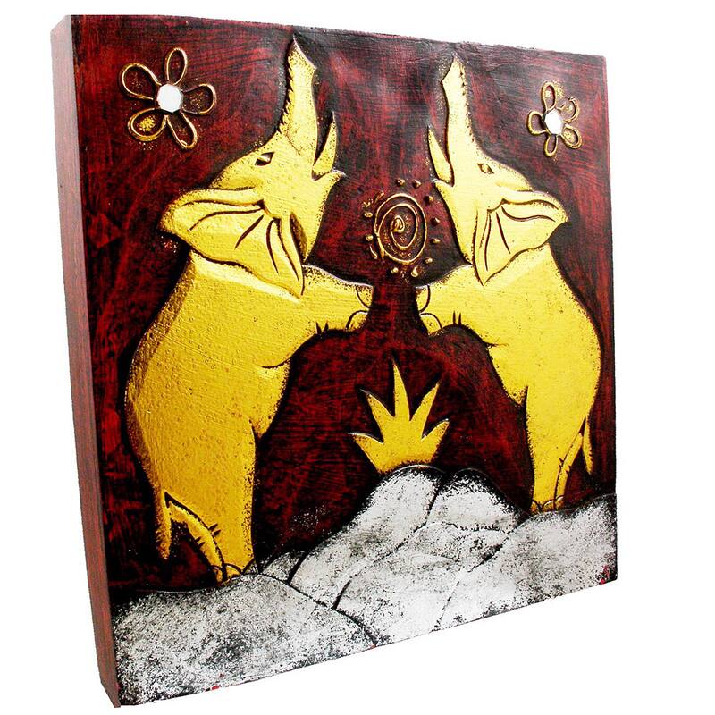 Handmade in Bali Wooden Elephant Pair 12 x 12-inch Wall Art (Indonesia)