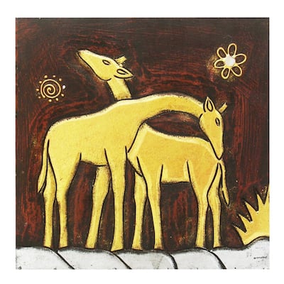 Hand-Carved 'Giraffe Pair' Wall Panel, Handmade in Indonesia