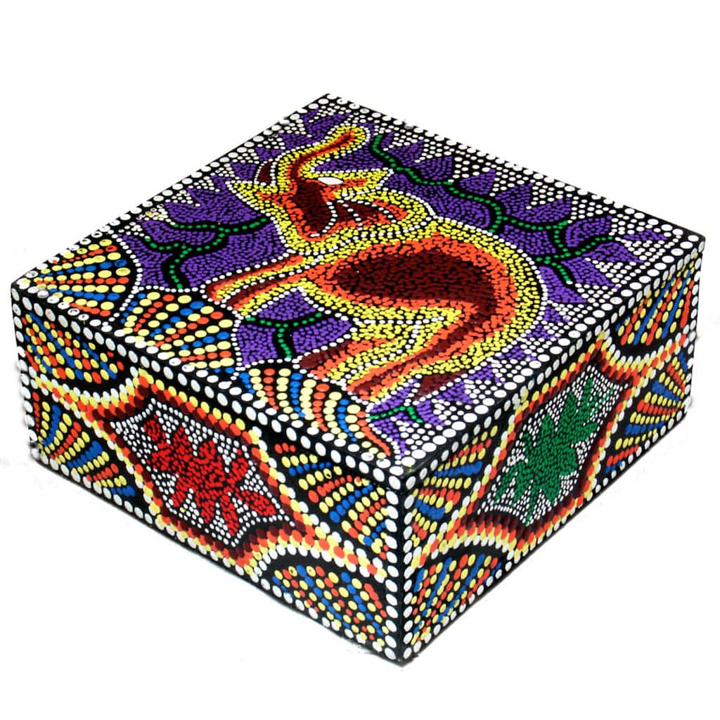 Handmade 'Elephant' Aborigine Dot Art Box (Indonesia)