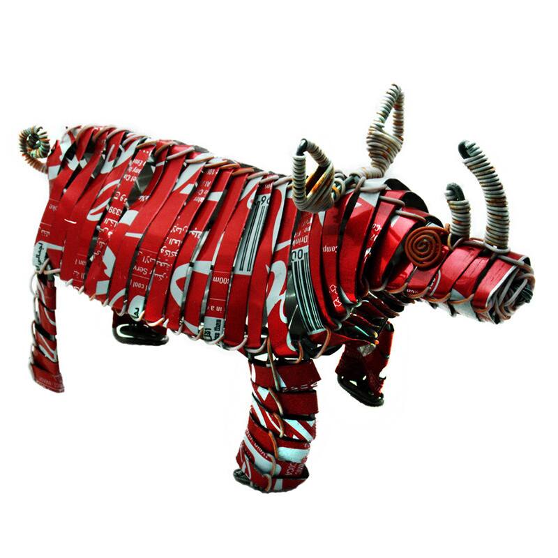 Handmade Recycled Tin Can Rhino (Kenya) - 4"h x 6"l x 2"w
