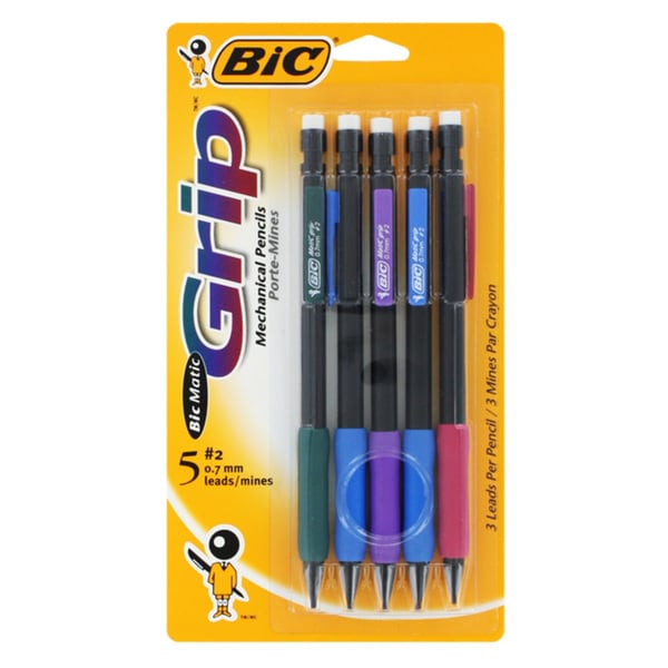 BIC Matic Medium Point 0.7mm Black Graphite Assorted Grip Mechanical ...