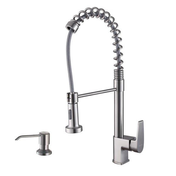 Ruvati Stainless Steel Pullout Spray Kitchen Faucet with Soap Dispenser ...