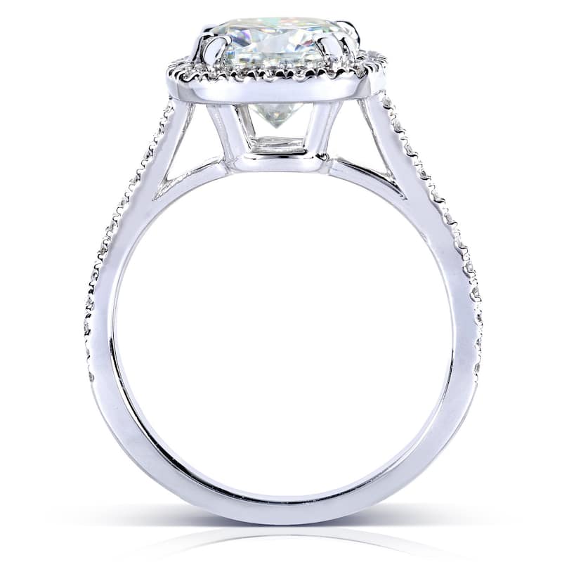 Kobelli 2.3 Carats Moissanite & Natural Diamond 14k White Gold Cushion Halo Cathedral Original Engagement Ring