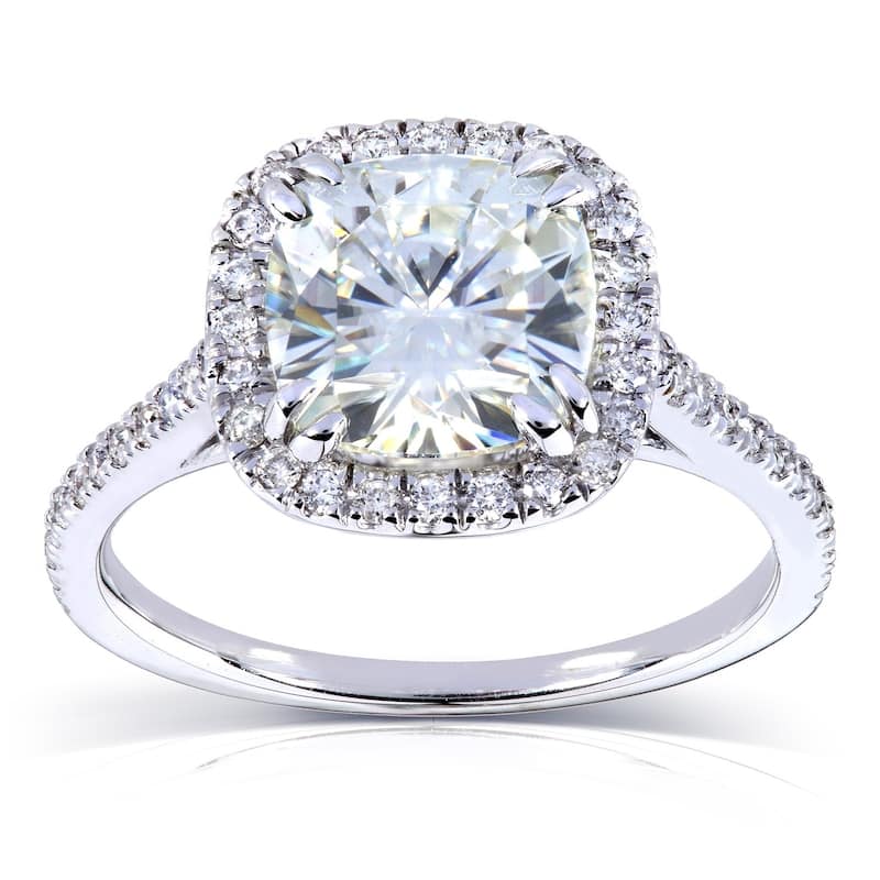 Kobelli 2.3 Carats Moissanite & Natural Diamond 14k White Gold Cushion Halo Cathedral Original Engagement Ring - 4