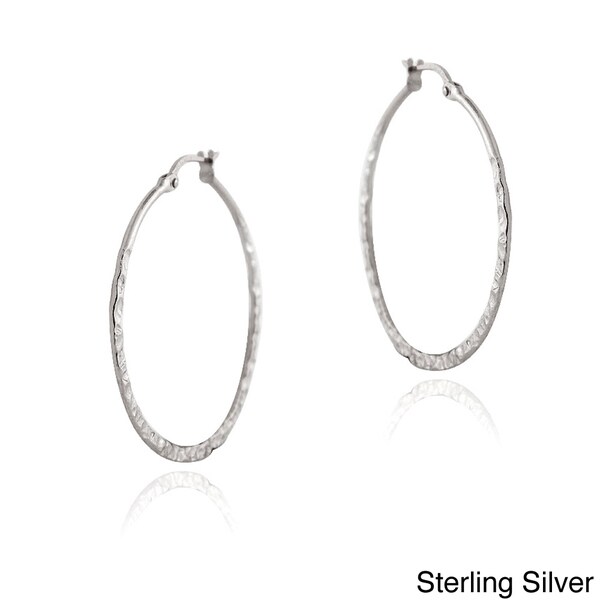 Mondevio Sterling Silver Hammered Hoop Earrings On Mondevio Sterling Silver Hammered Hoop Earrings