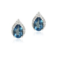 Glitzy Rocks Silver London Blue Topaz And Cz Teardrop Stud Glitzy Rocks Sterling Silver London Blue Topaz And Cz Teardrop Earrings