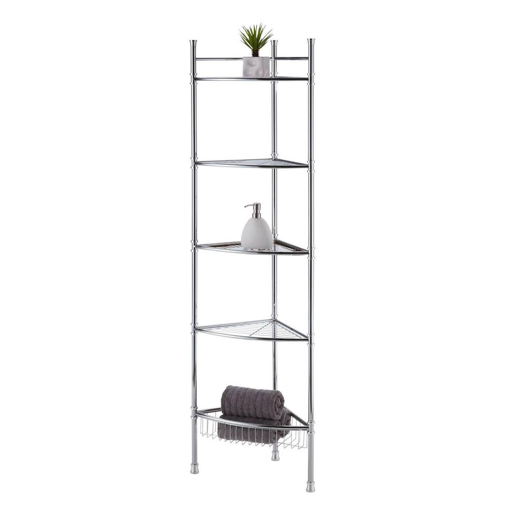 Chrome Five Tier Bathroom Corner Shelf - Silver