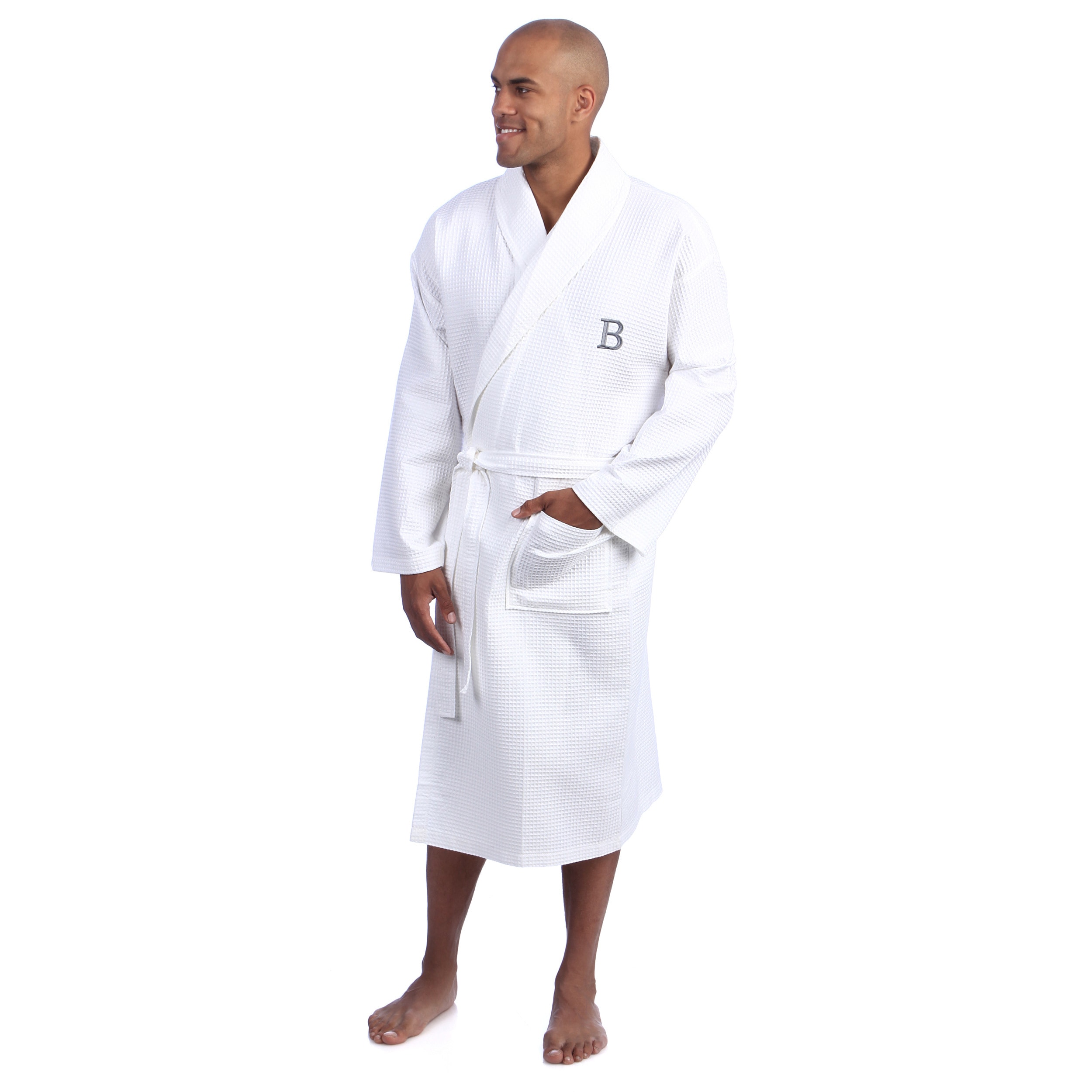 Royal Monogrammed Cotton Waffle Lined Dressing Gown White – The