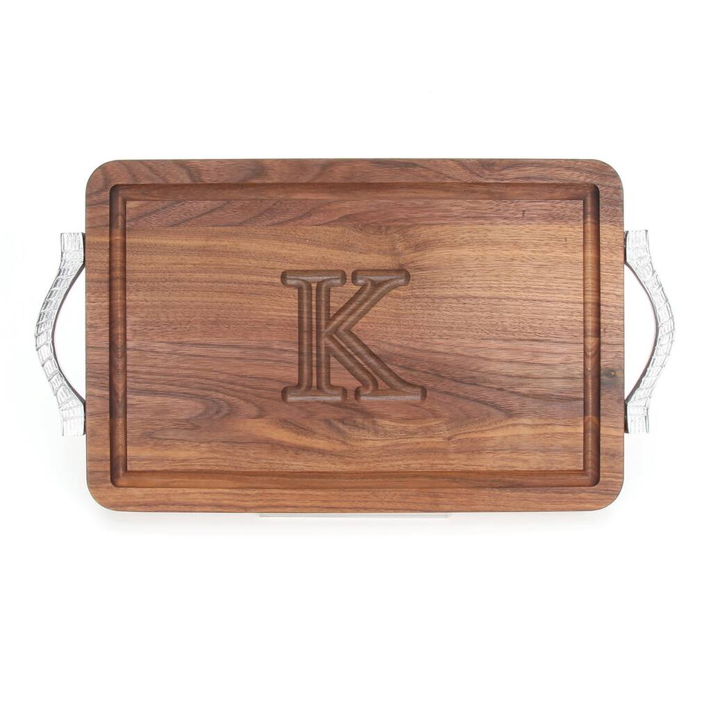 Monogrammed Walnut Cutting Board with Rope Handles - 10.5 x 18