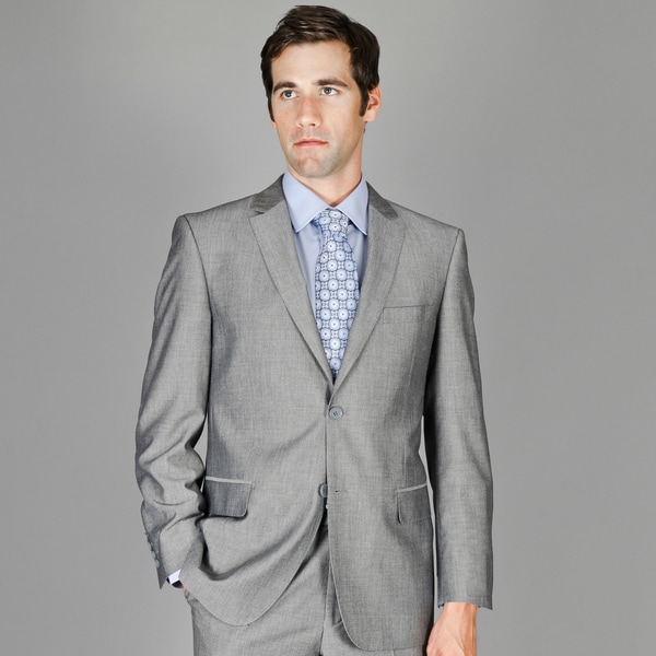 Grey Sharkskin 2 button Wool and Silk Blend Suit Suits