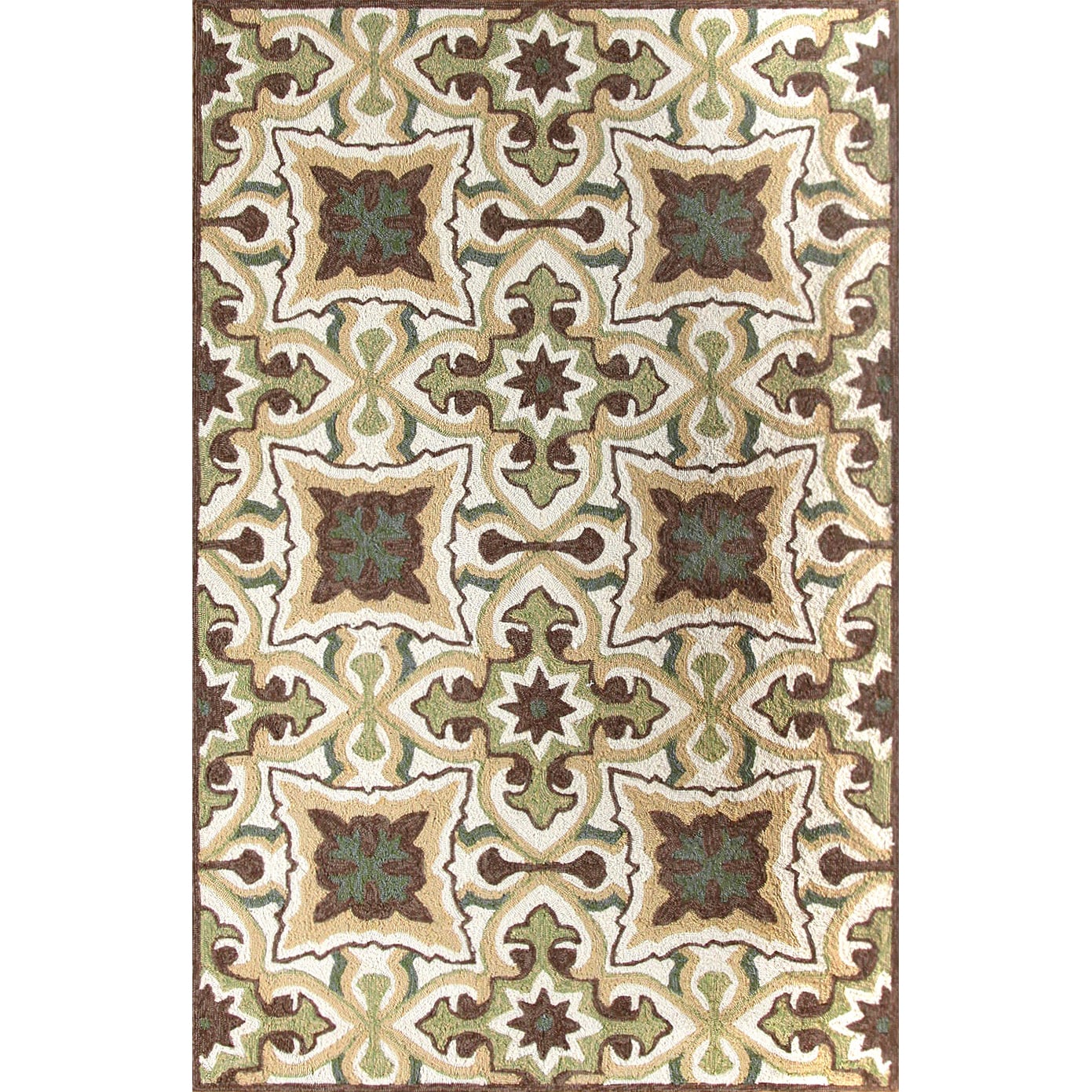 Hand hooked Cadiz Gardenia/ Dark Earth Outdoor Rug (5 X 8)